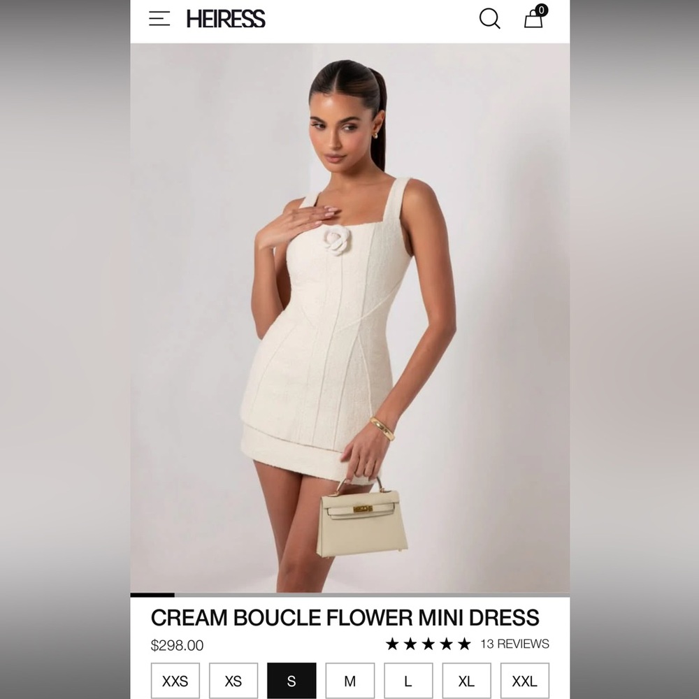 Cream Boucle Flower Mini Dress
